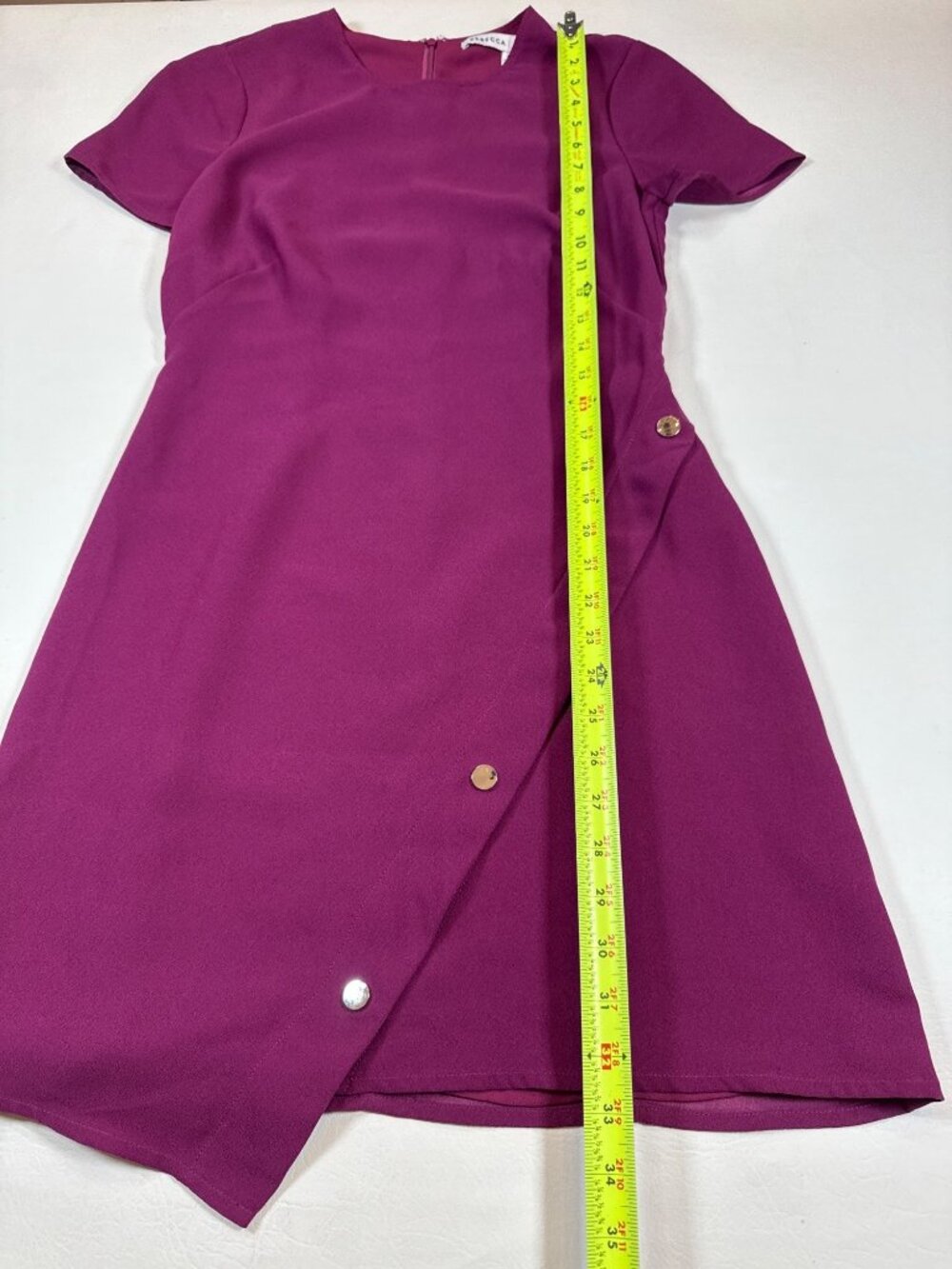 Rebecca Minkoff Magenta Wrap Dress Size 4 Short Sleeve Back Zip FLAW (MM670) - Picture 3 of 11